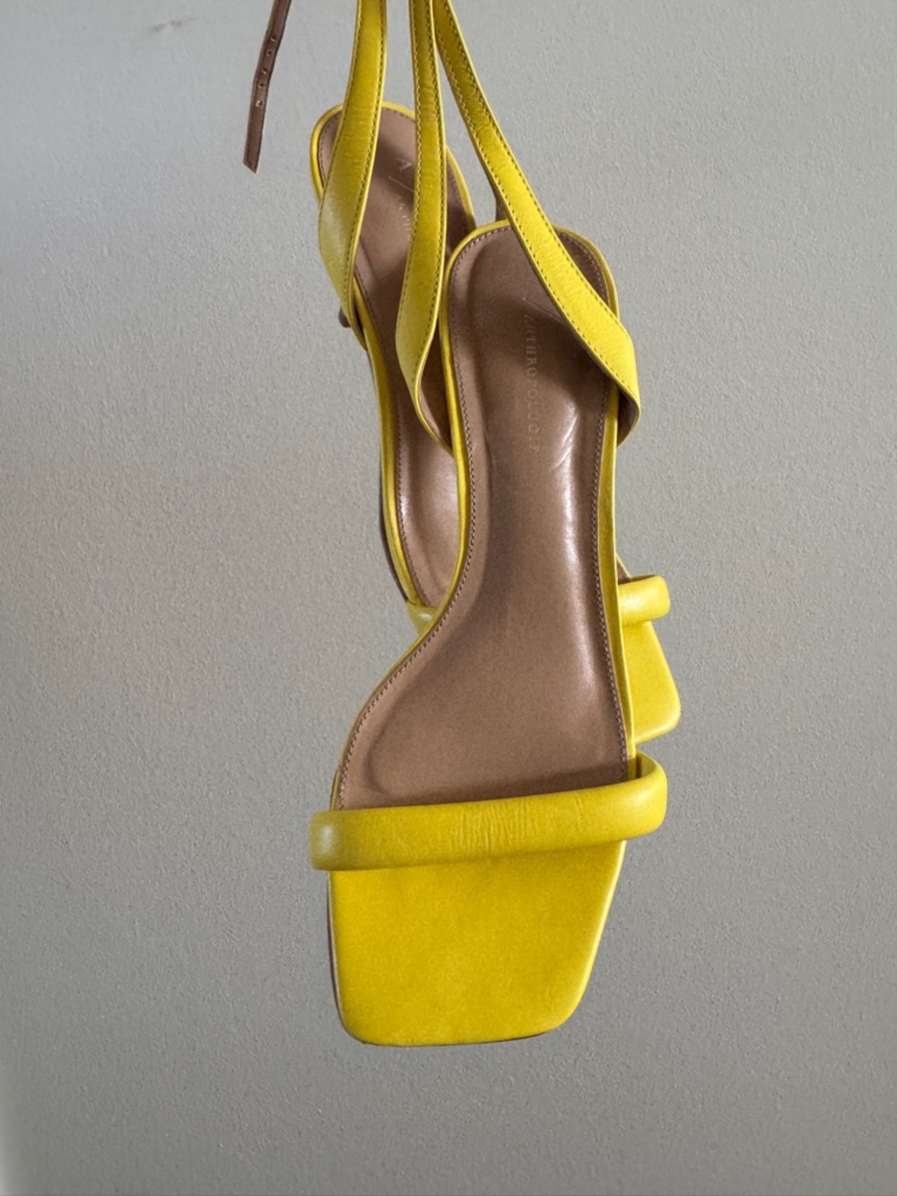 Anthropologie Bright Yellow Strappy Square-Toe Heels